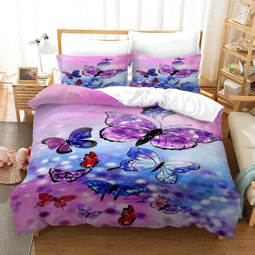 Pink Butterfly Print Bed Set