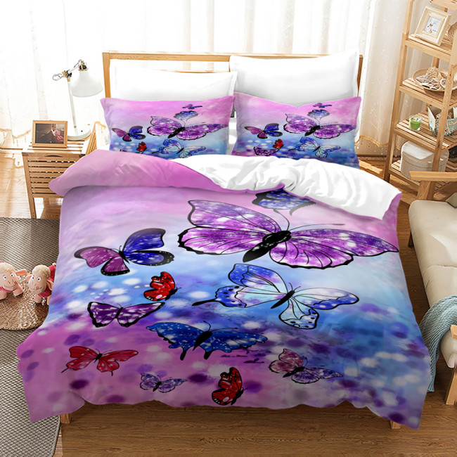 Pink Butterfly Print Bed Set