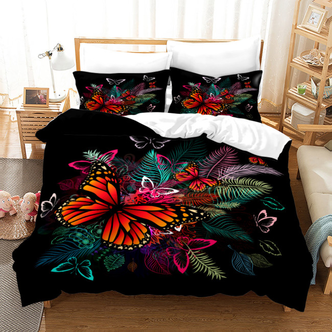 Black Butterfly Print Bed Set