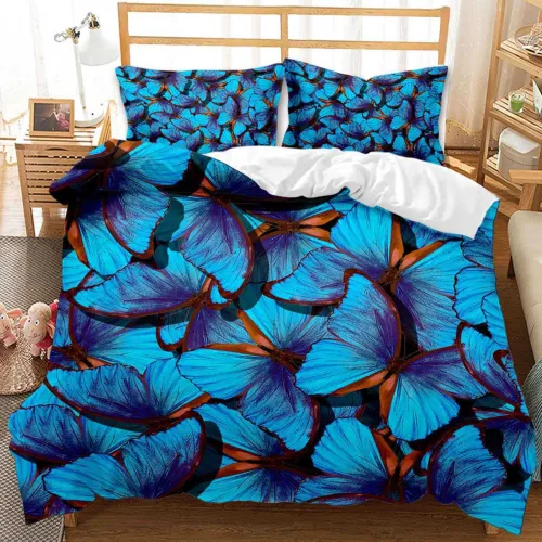 Blue Butterfly Print Bed Set