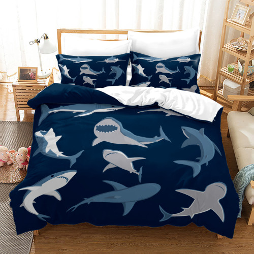 Kawaii Cartoon Sharks Print Bed Set