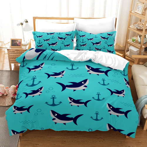 Cute Cartoon Sharks Bed Set