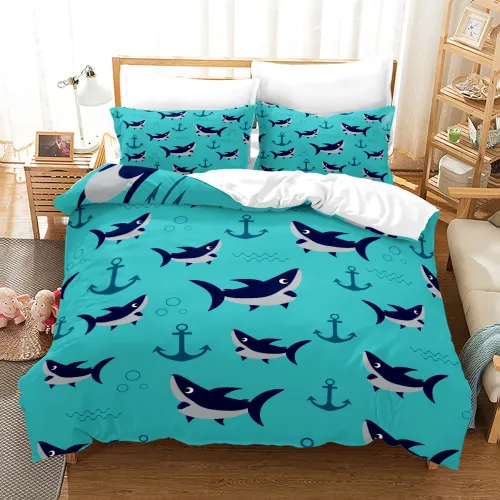 Cute Cartoon Sharks Bed Set