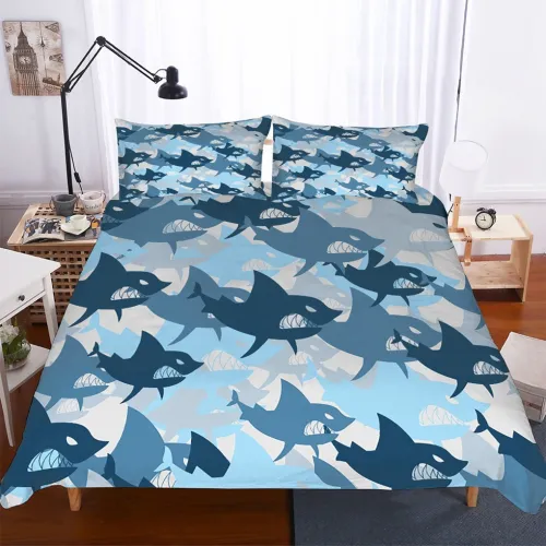 Boys Cartoon Sharks Bed Set