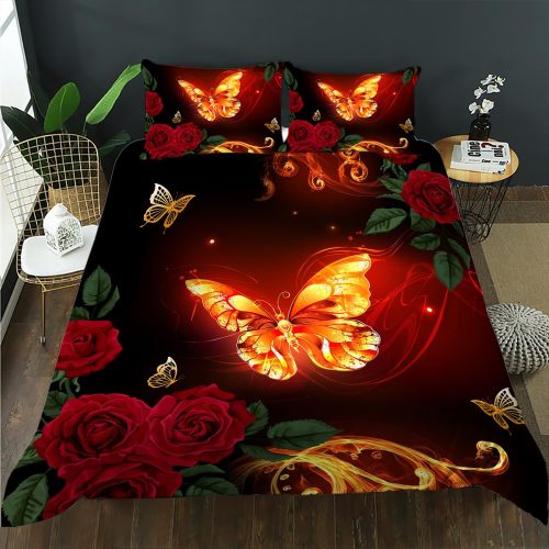 Red Rose Butterfly Bed Set
