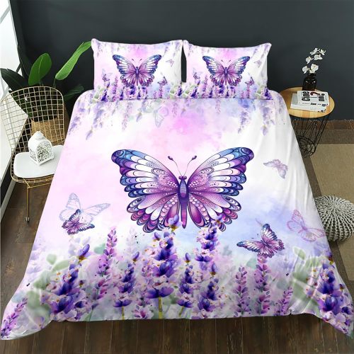Purple Floral Butterfly Bed Set