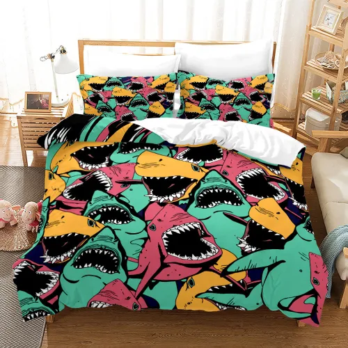 Boys Cartoon Shark Bed Set