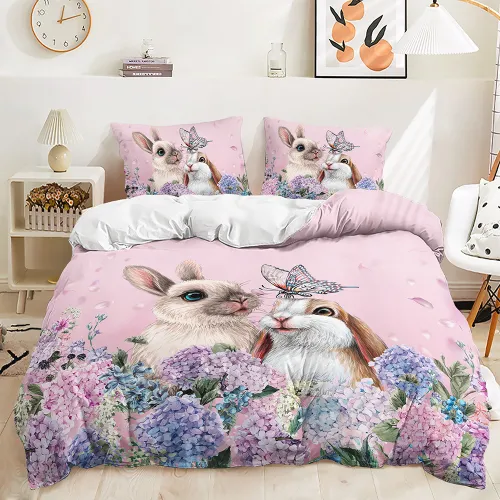 Pink Bunnies Printed Bed Set