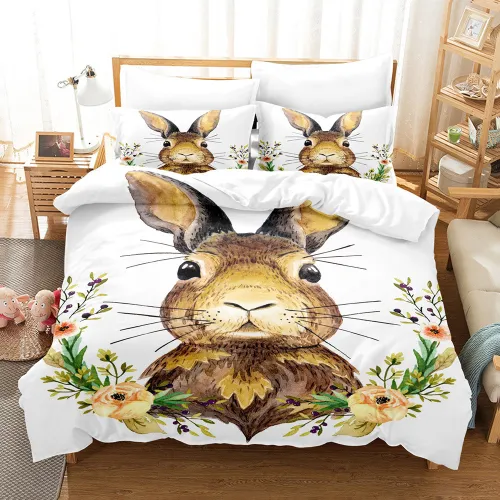 3D Rabbit Face Bed Set