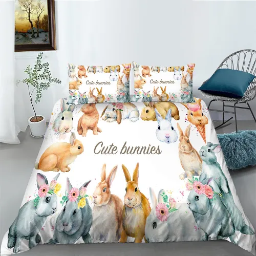 Cute Bunnies Print Bed Set