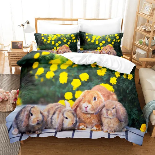 Cute Bunnies Print Bed Set