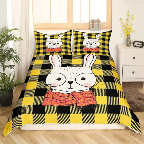 Geometric Cartoon Rabbit Bed Set