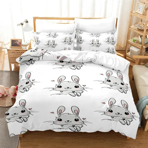 Kawaii Cartoon Rabbits Bed Set