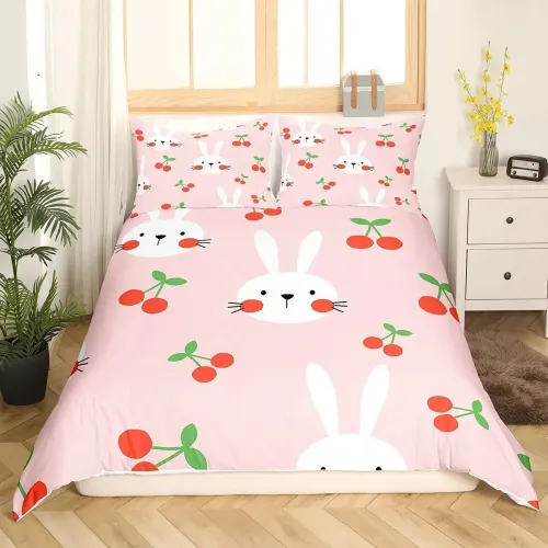 Cartoon Cherry Rabbit Bed Set