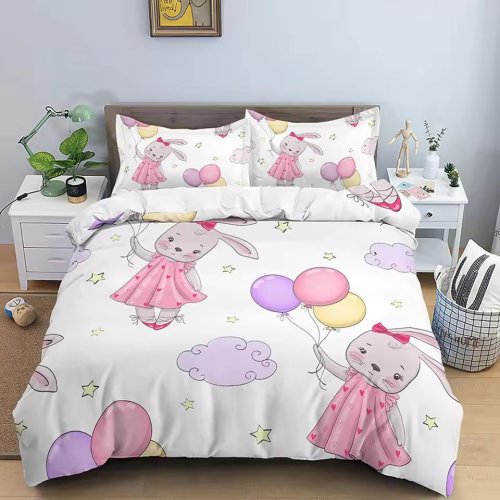 Cartoon Bunnies Balloons Bed Set