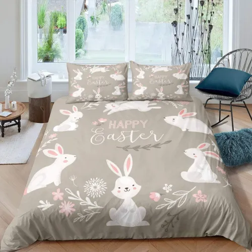 Happy Easter Bunny Print Bed Set