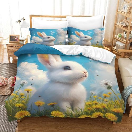 White Bunny Print Bed Set