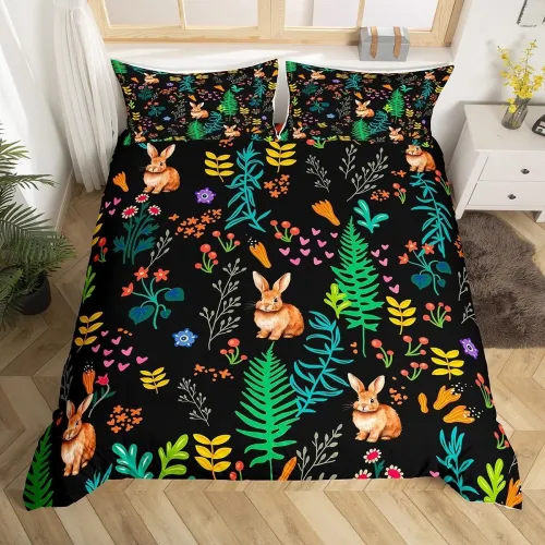 Bunny Leaves Print Bed Set