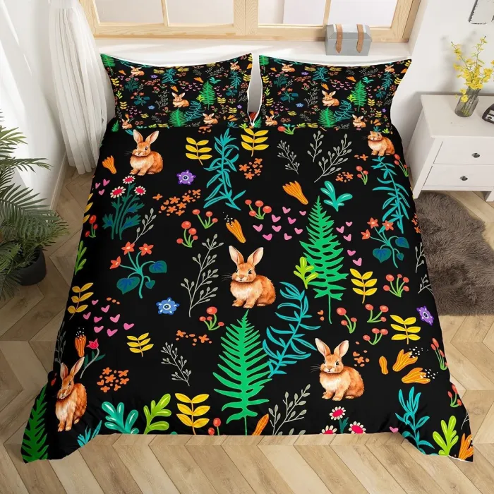 Bunny Leaves Print Bed Set