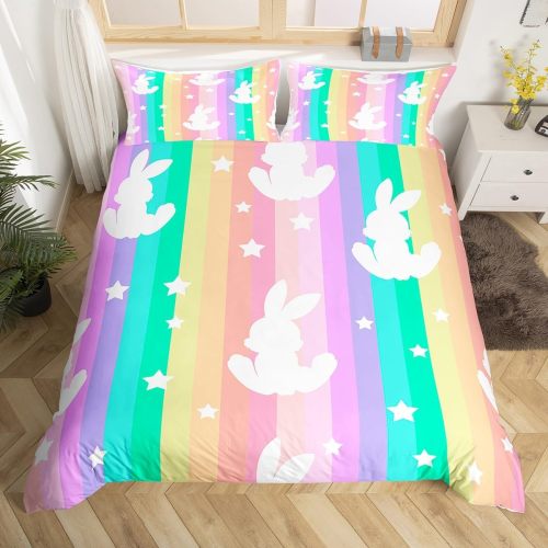 Rainbow Bunny Print Bed Set
