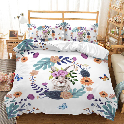 Floral Bunny Printed Bed Set