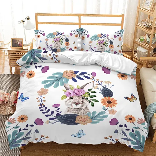 Floral Bunny Printed Bed Set