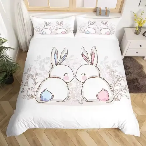White Bunny Couples Bed Set