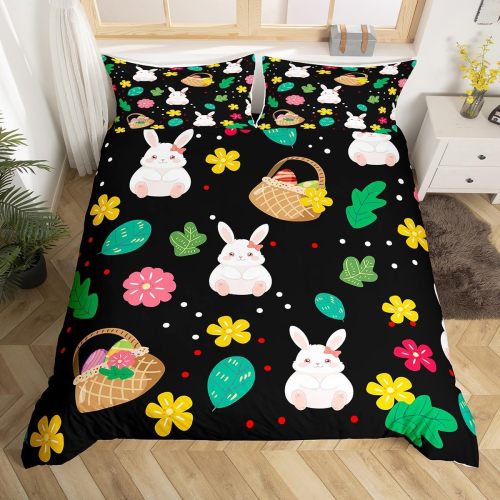Black Cute Bunny Print Bed Set