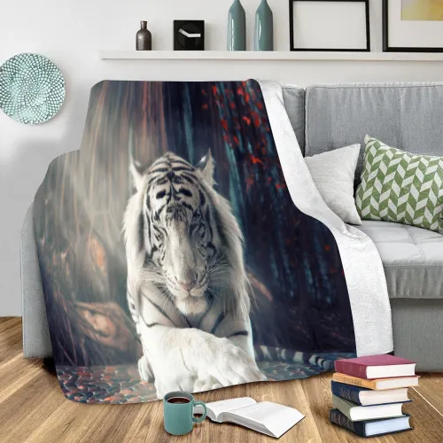White Tiger Printed Blanket