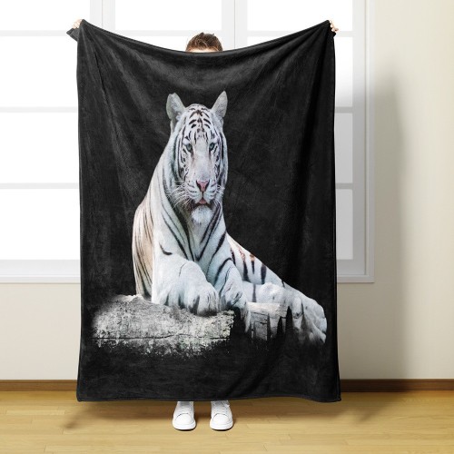 White Tiger Printed Blanket