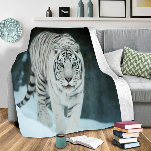 White Tiger Print Blanket