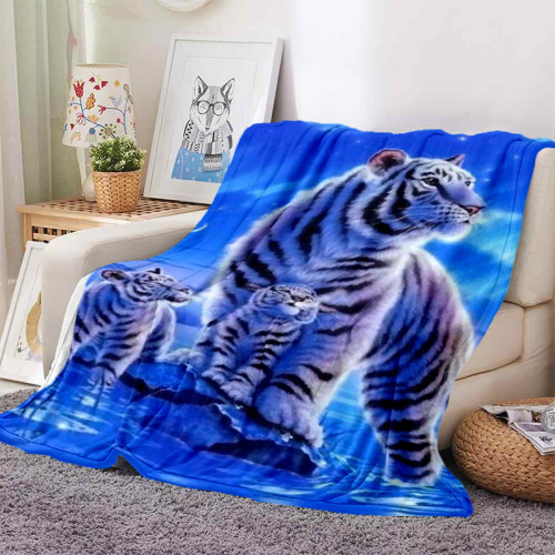 Mom And Babies Tiger Print Blanket