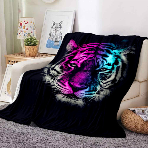 Black Tiger Face Print Blanket