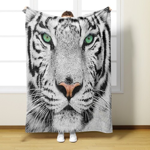 3D White Tiger Face Blanket