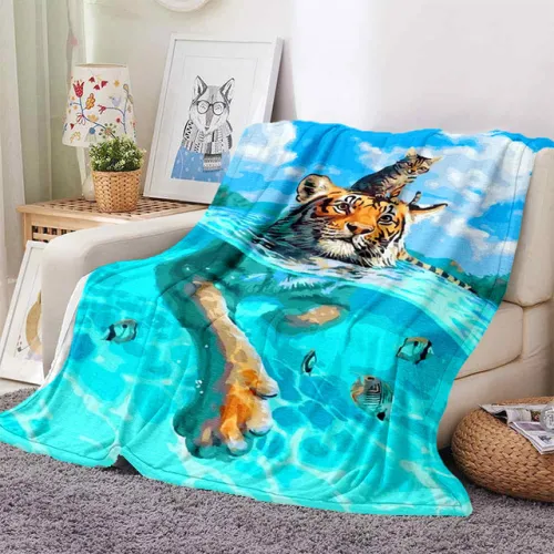 Swimming Tiger Print Blanket
