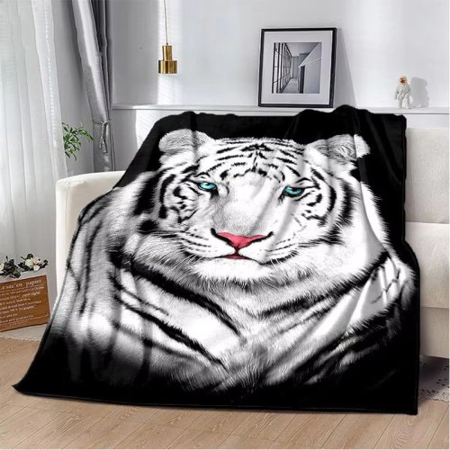 White Tiger Print Blanket