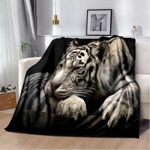 Big White Tiger Print Blanket