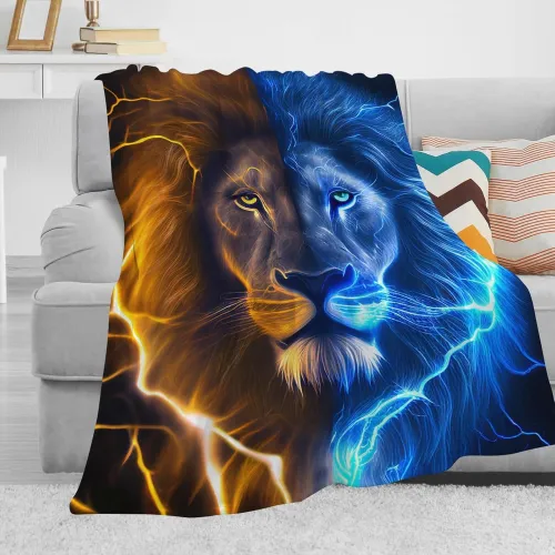 Lightning Lion Print Blanket