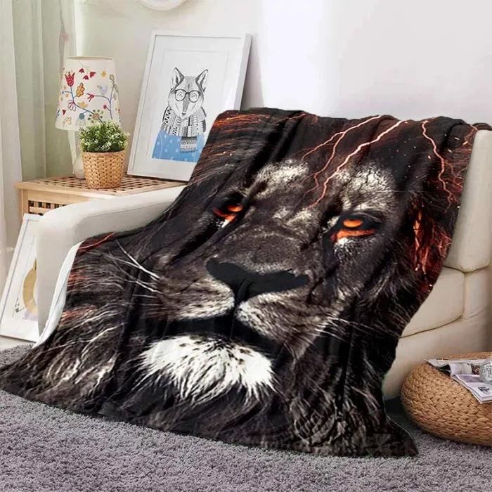 Lightning Lion Print Blanket