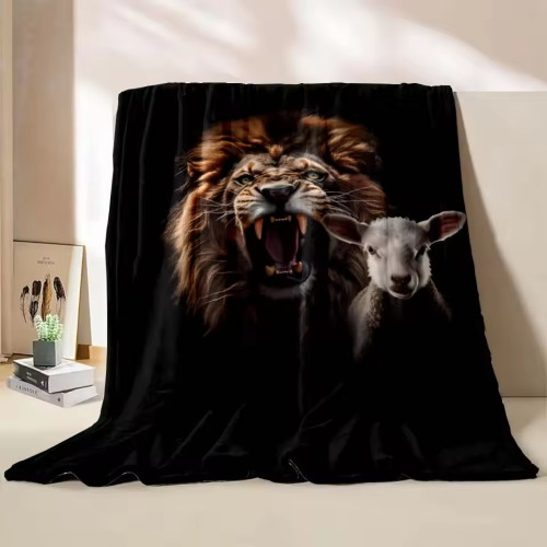 Lion And Lamp Print Blanket