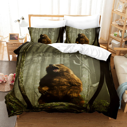 Wild Brown Bear Print Bed Set