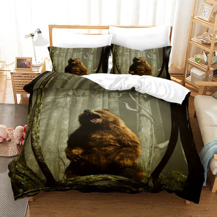 Wild Brown Bear Print Bed Set
