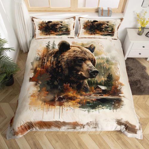 Watercolor Bear Print Bed Set