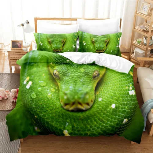 Green Snake Print Bed Set