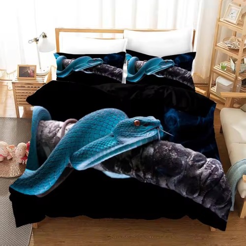 Blue Snake Print Bed Set