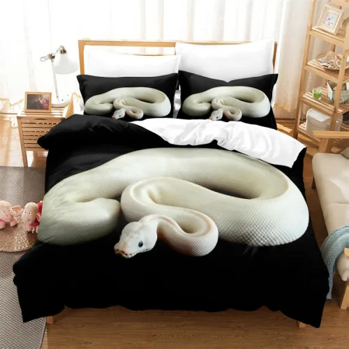 White Snake Print Bed Set