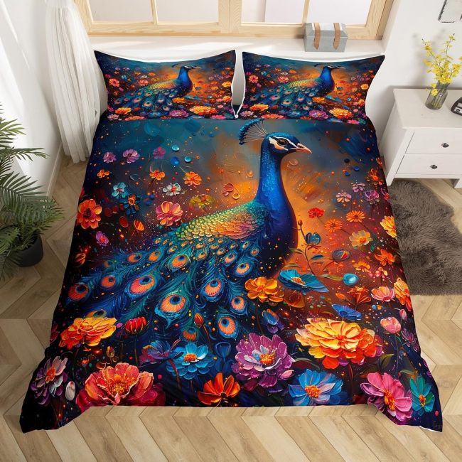 Bird Peacock Print Duvet Cover