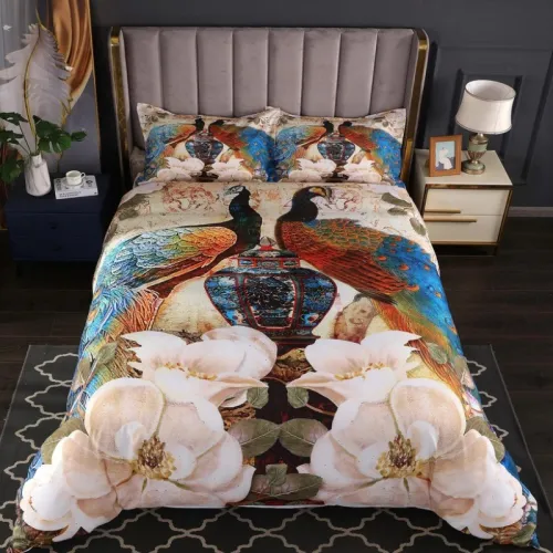 Vintage Peacock Floral Print Bed Set