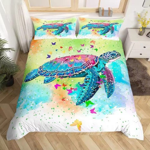 Cartoon Turtle Print Duvet Cover