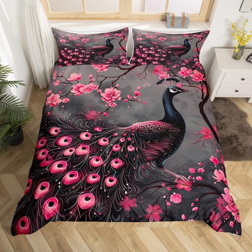 Wild Peacock Print Bed Set